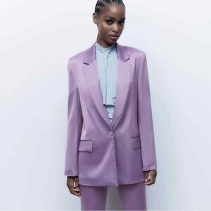Zara Purple Satin Effect Oversized Blazer Size Medium
